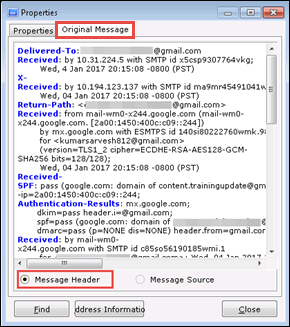 Analyze dreammail email header
