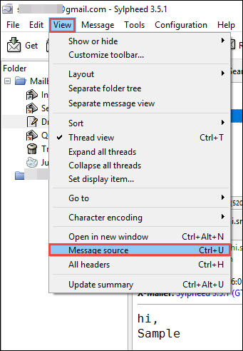 view Sylpheed mail header