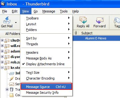 Thunderbird downloading message header analyzer