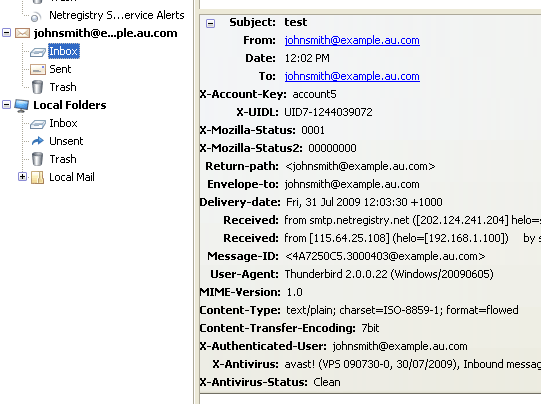 Thunderbird downloading message header analyzer